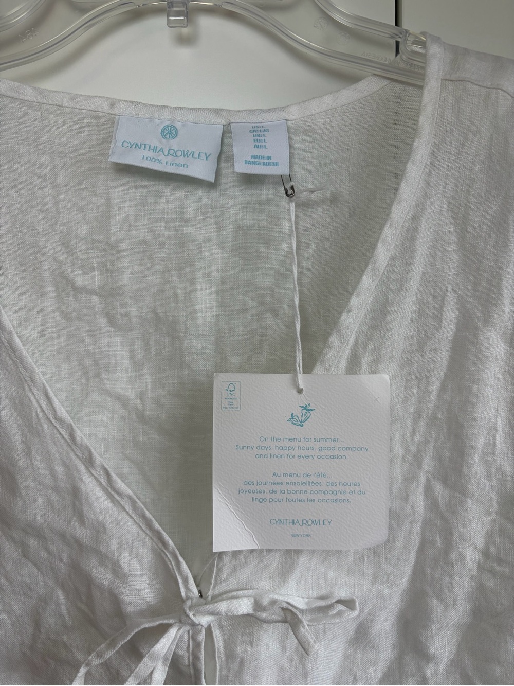 NWT Cynthia Rowley 100% Linen White Tie-Front Short Sleeve Top Large - Picture 6 of 10